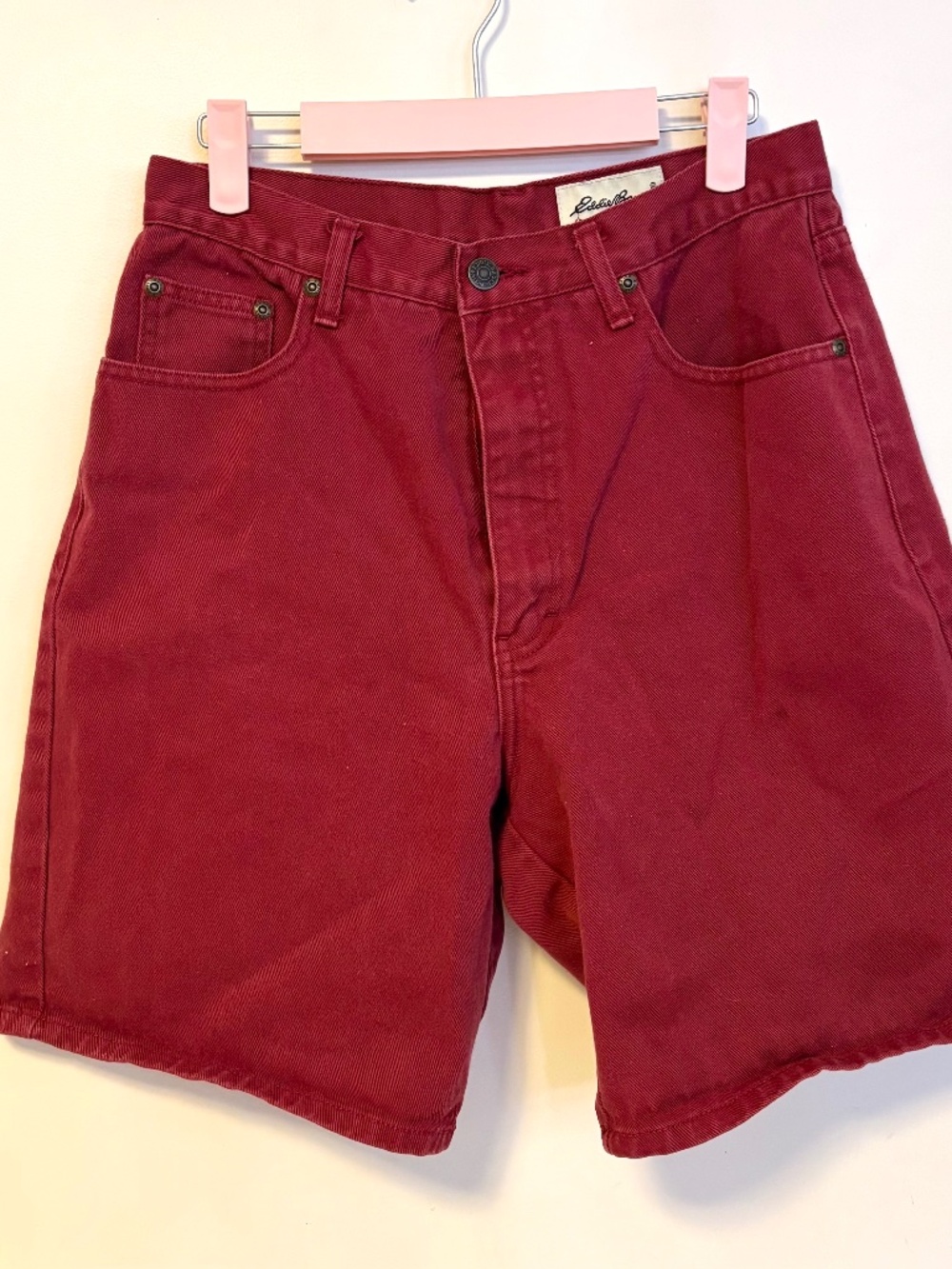 Eddie Bauer Cotton Vintage High Rise Dad Shorts 7” Inseam Red Maroon Womens 10